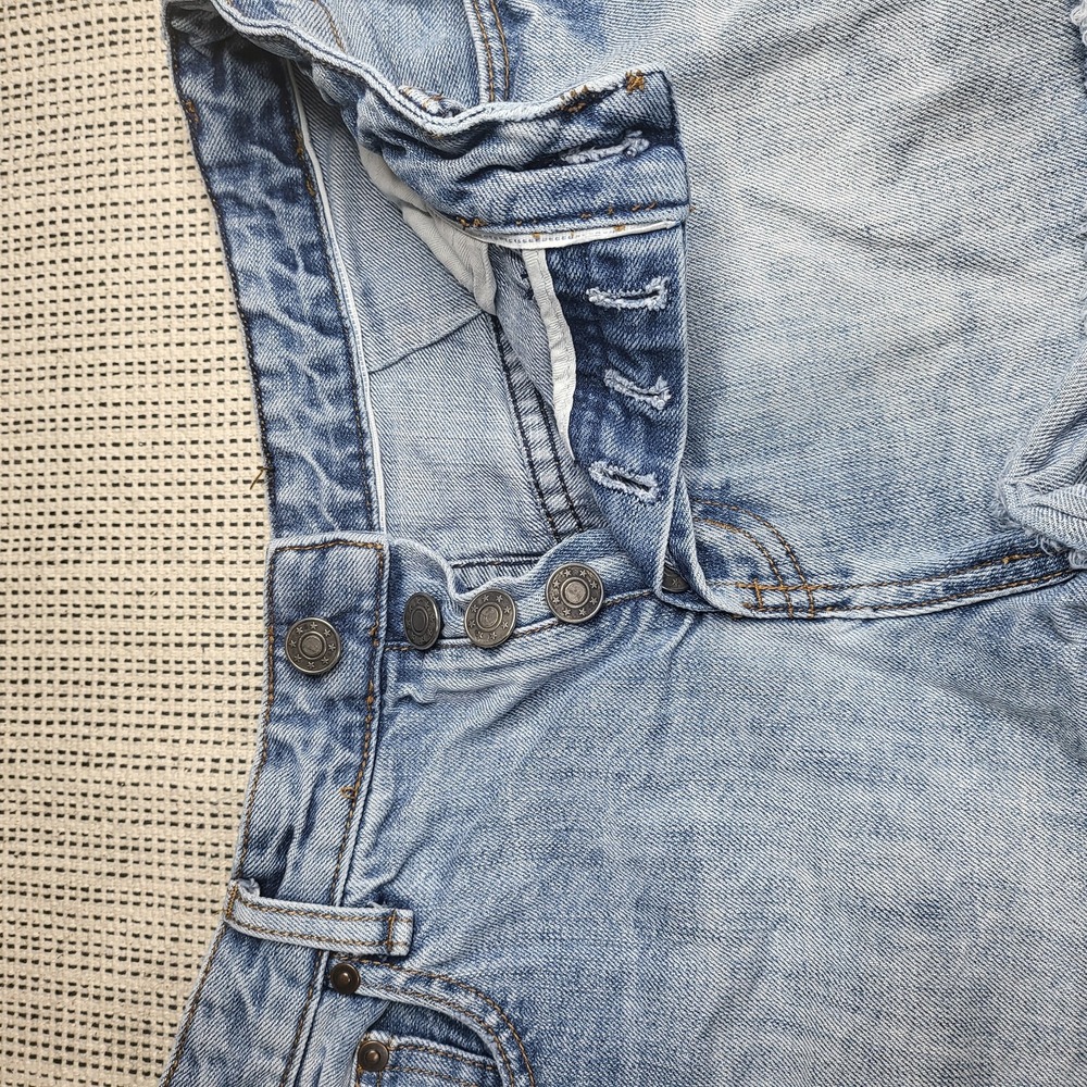 Levis 501 Shorts Womens 28 Blue Denim‎ Button Fly Raw Hem Distressed High Rise